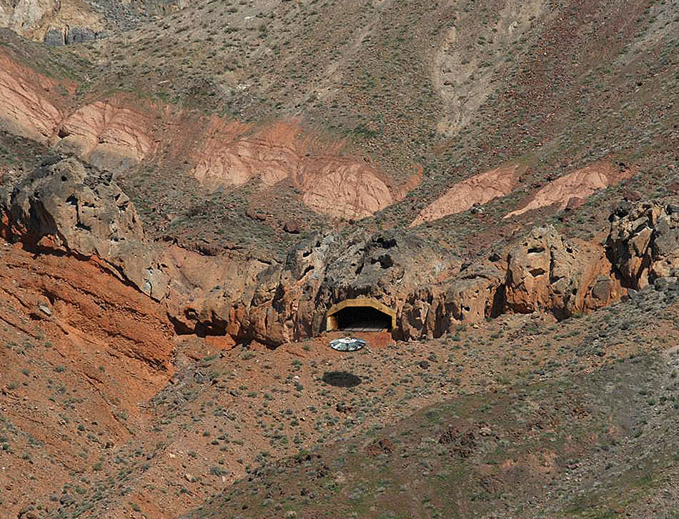 An American saucer flies into a secret underground base