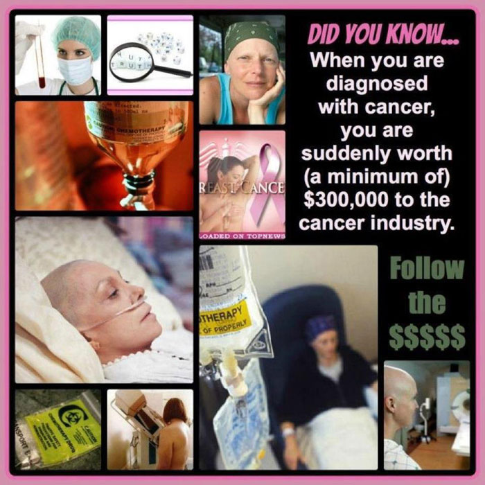 ¿Sabías que... Cuando eres diagnosticado con cáncer vales de repente (un mínimo de) $300,000 para la industria del cáncer? Sigue el $$$$$