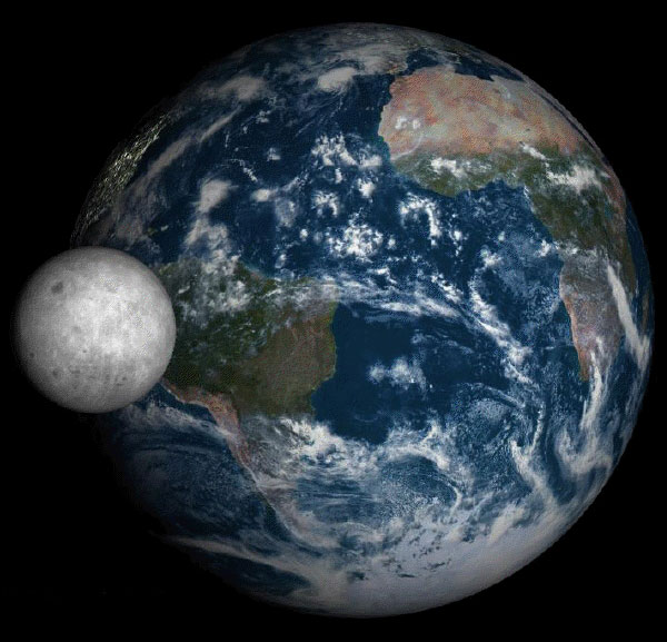 The moon in front of the Earth